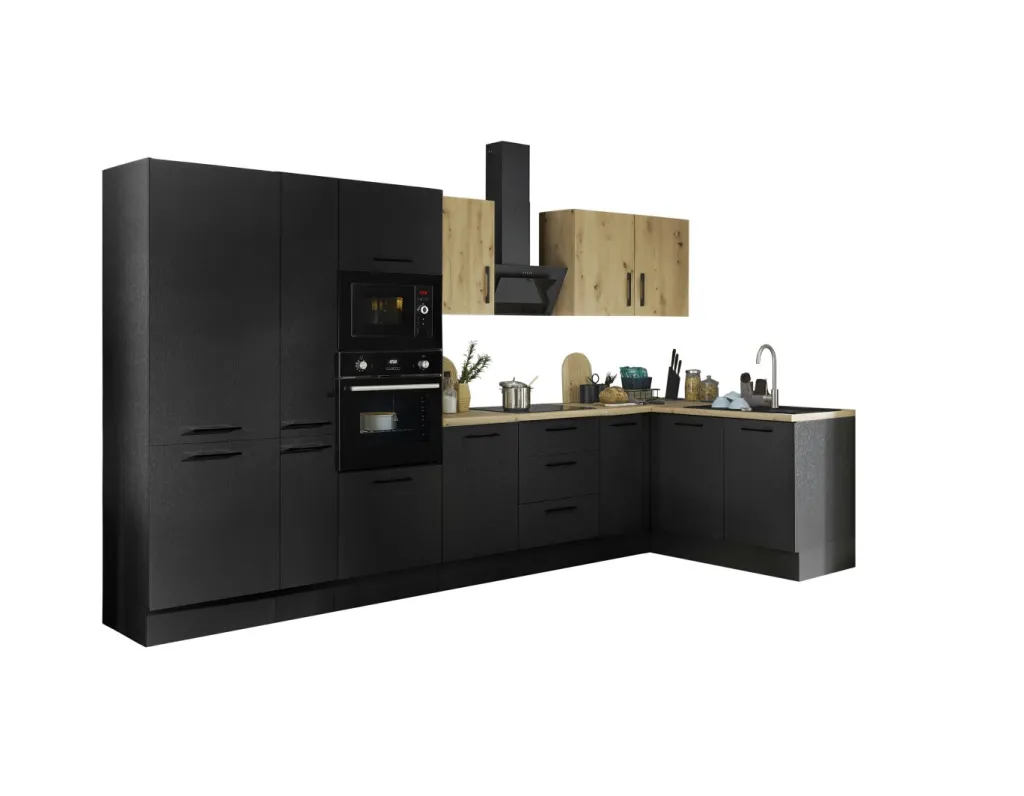 Bega BBK Cuisines Équipées|Afficher Blocs Cuisine<Bloc cuisine avec électroménager CORNWALL (cuisine d'angle-four-réfrigérateur-micro-ondes-armoire coulissante) IV