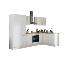 Bloc cuisine avec électroménager CORNWALL (cuisine d'angle-réfrigérateur-armoire coulissante) I