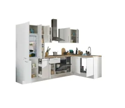 Bloc cuisine avec électroménager CORNWALL (cuisine d'angle-réfrigérateur-armoire coulissante) I