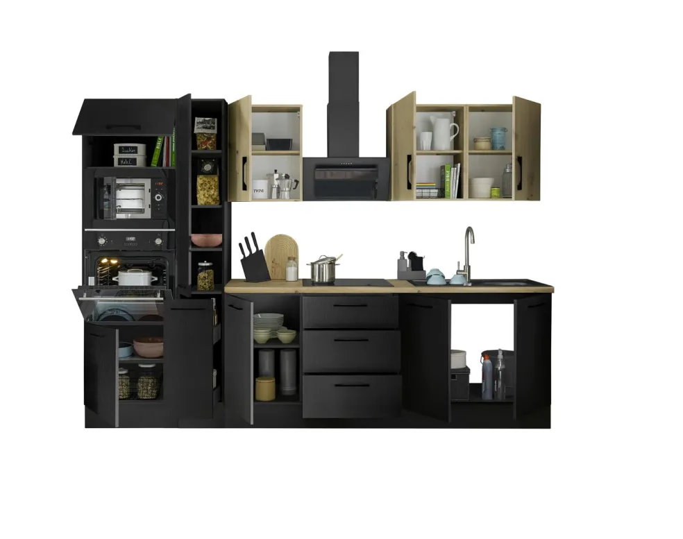Bloc cuisine avec électroménager CORNWALL (bloc cuisine-four-micro-ondes) X