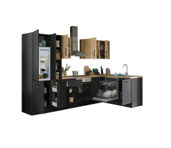 Bloc cuisine avec électroménager CORNWALL (cuisine d'angle-lave-vaisselle-réfrigérateur-armoire coulissante) III