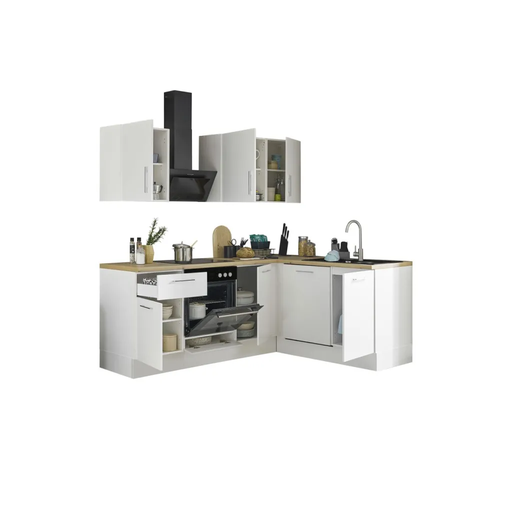 Bega BBK Cuisines Équipées|Afficher Blocs Cuisine<Bloc cuisine avec électroménager CORNWALL (cuisine d'angle-lave-vaisselle) II