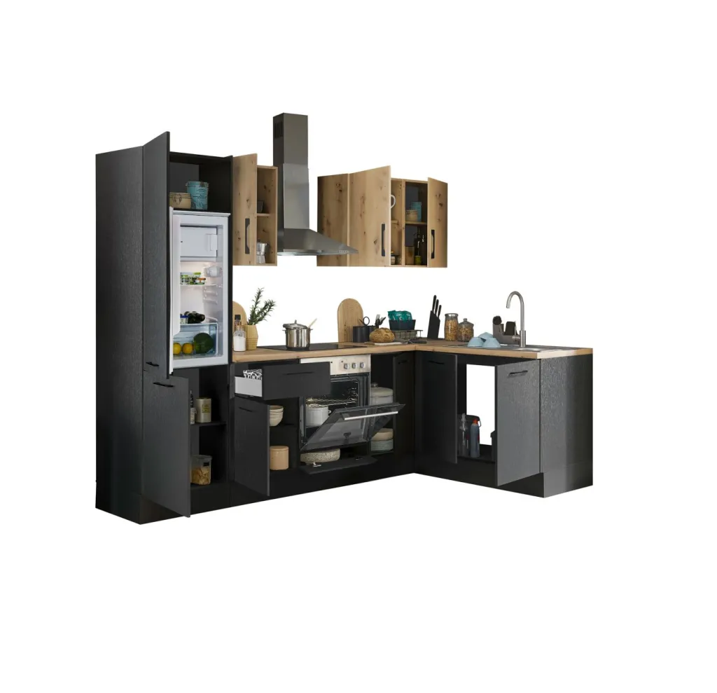 Bega BBK Cuisines Équipées|Afficher Blocs Cuisine<Bloc cuisine avec électroménager CORNWALL (cuisine d'angle-réfrigérateur) III