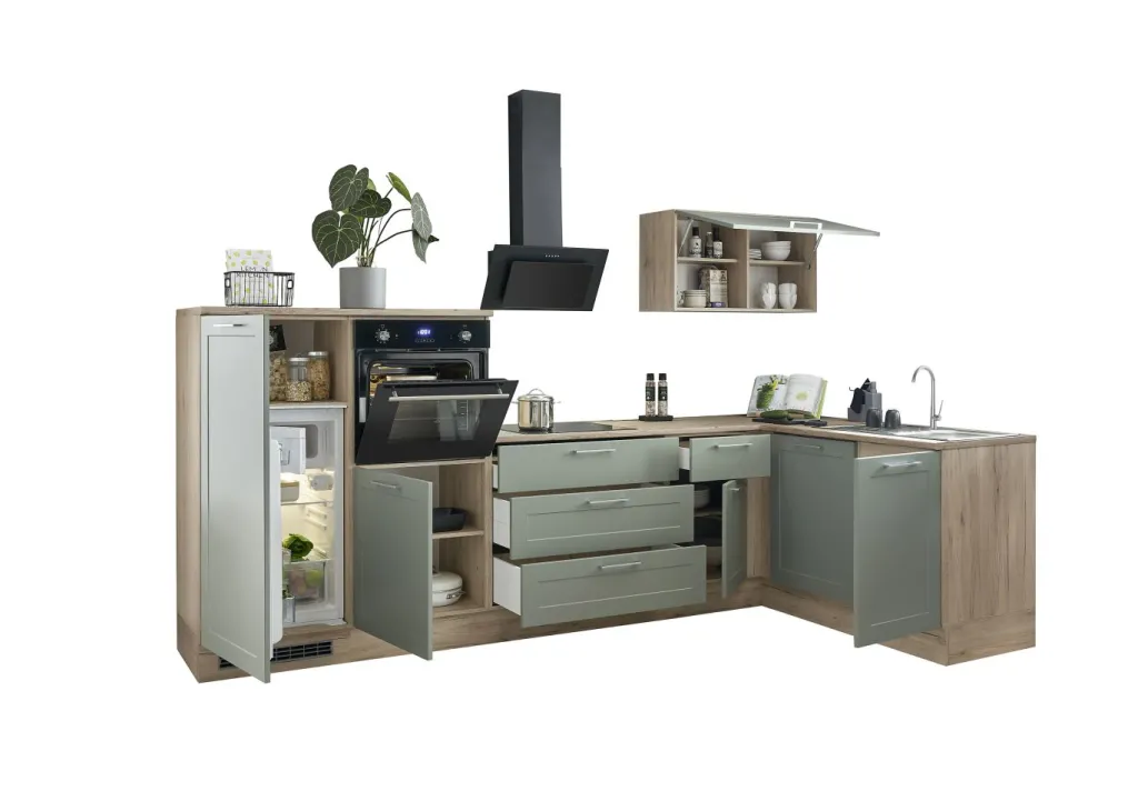 Bega BBK Cuisines Équipées|Afficher Blocs Cuisine<Bloc cuisine avec électroménager HASTINGS (cuisine d'angle - meuble pour frigo - meuble pour four) II