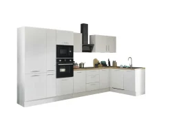 Bloc cuisine avec électroménager CORNWALL (cuisine d'angle-four-lave-vaisselle-réfrigérateur-micro-ondes-armoire coulissante) II