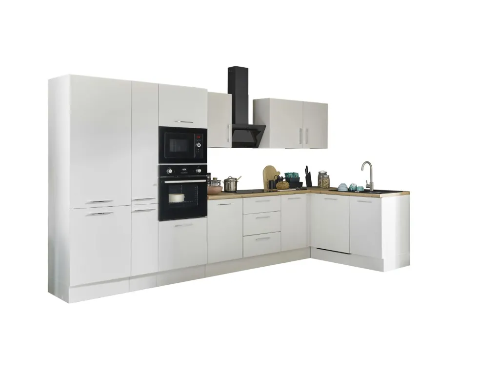 Bloc cuisine avec électroménager CORNWALL (cuisine d'angle-four-lave-vaisselle-réfrigérateur-micro-ondes-armoire coulissante) II