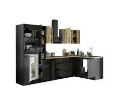 Bega BBK Cuisines Équipées|Afficher Blocs Cuisine<Bloc cuisine avec électroménager CORNWALL (cuisine d'angle-four-réfrigérateur-armoire coulissante) VI