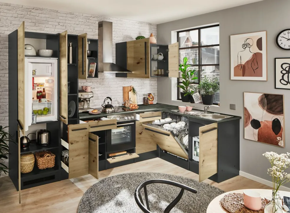 Bloc cuisine avec électroménager JAZZ 8 (cuisine d'angle-réfrigérateur-armoire coulissante) III