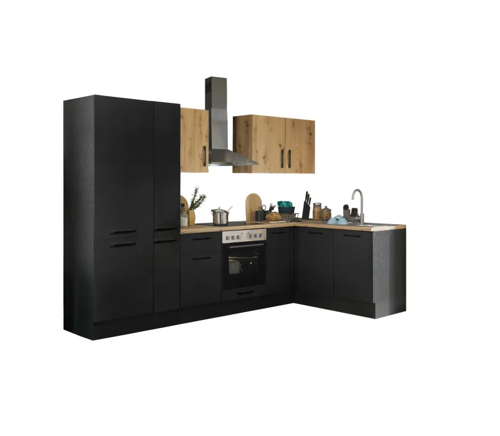 Bloc cuisine avec électroménager CORNWALL (cuisine d'angle-réfrigérateur-armoire coulissante) III