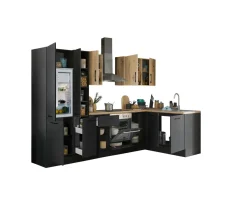 Bloc cuisine avec électroménager CORNWALL (cuisine d'angle-réfrigérateur-armoire coulissante) III