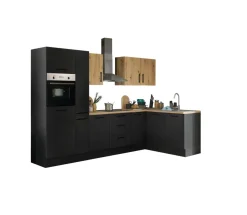 Bloc cuisine avec électroménager CORNWALL (cuisine d'angle-four-réfrigérateur-armoire coulissante) V