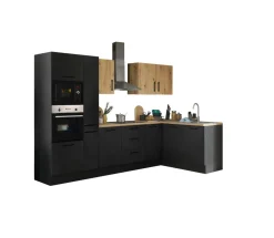 Bloc cuisine avec électroménager CORNWALL (cuisine d'angle-four-micro-ondes-armoire coulissante) III