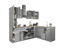 Bloc cuisine avec électroménager MANCHESTER (angle-armoire coulissante) I