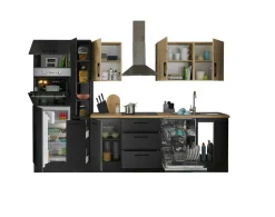 Bloc cuisine avec électroménager CORNWALL (bloc cuisine-four-lave-vaisselle-réfrigérateur-armoire coulissante) V