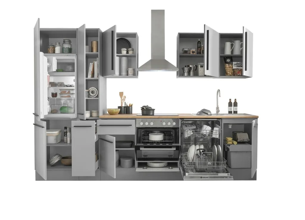 Bega BBK Cuisines Équipées|Afficher Blocs Cuisine<Bloc cuisine avec électroménager MANCHESTER (bloc cuisine-réfrigérateur-armoire coulissante) II