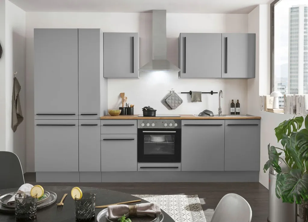 Bega BBK Cuisines Équipées|Afficher Blocs Cuisine<Bloc cuisine avec électroménager MANCHESTER (bloc cuisine-réfrigérateur-armoire coulissante) II