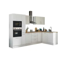 Bloc cuisine avec électroménager CORNWALL (cuisine d'angle-four-micro-ondes-armoire coulissante) I