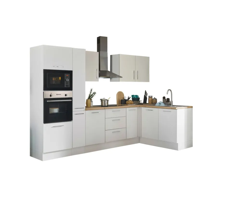 Bloc cuisine avec électroménager CORNWALL (cuisine d'angle-four-micro-ondes-armoire coulissante) I