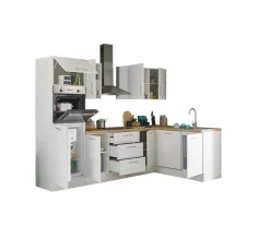 Bloc cuisine avec électroménager CORNWALL (cuisine d'angle-four-lave-vaisselle-réfrigérateur) I