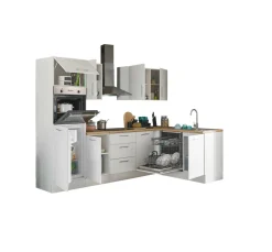 Bloc cuisine avec électroménager CORNWALL (cuisine d'angle-four-lave-vaisselle-réfrigérateur) I
