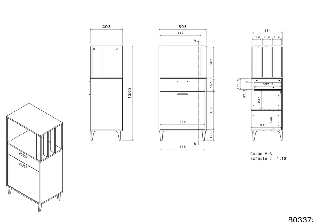 Parisot Buffets Cuisine<Ensemble buffet de cuisine et meuble de rangement ATLANTA 1