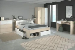 Lit 160 cm avec rangement, armoire, bureau et commode MOST 76