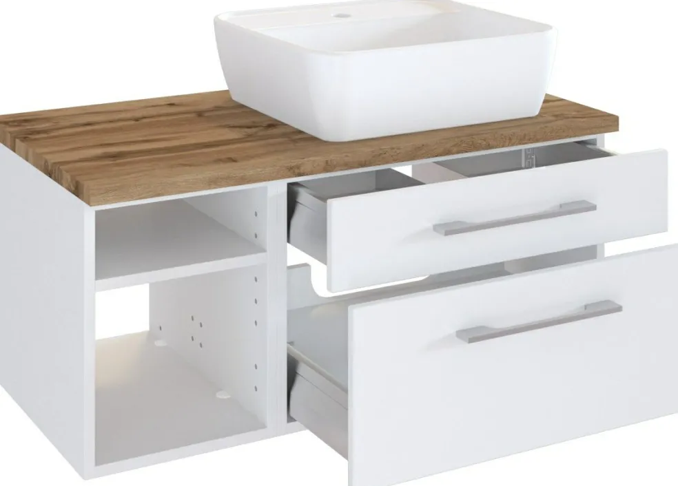 Meuble sous vasque 90 avec vasque à poser à droite DAVOS