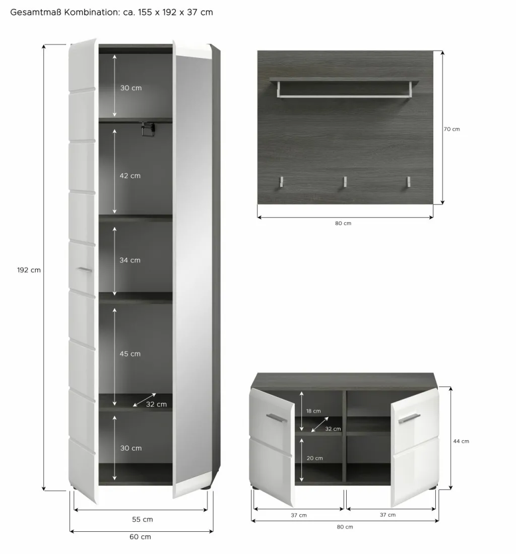 Xonox Vestiaires D'Entrée Complets<Vestiaire combiné 3 éléments FICHE