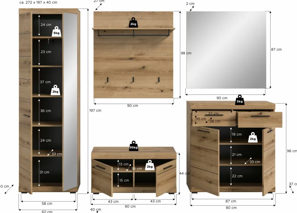 Xonox Vestiaires D'Entrée Complets<Vestiaire combiné 5 éléments SEWULA